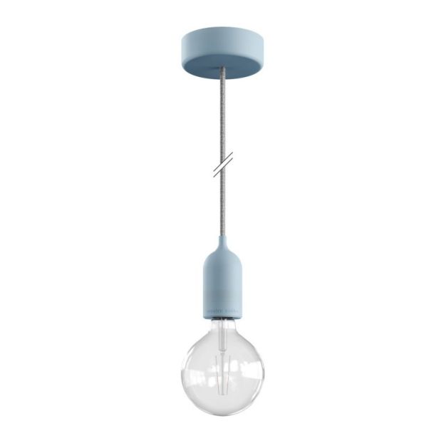 Creative Cables Eiva Pastel - Außen-Pendelleuchte mit Silikon-Deckenhalterung - Ø 12,5 x 164,5 cm - IP65 - soft blue