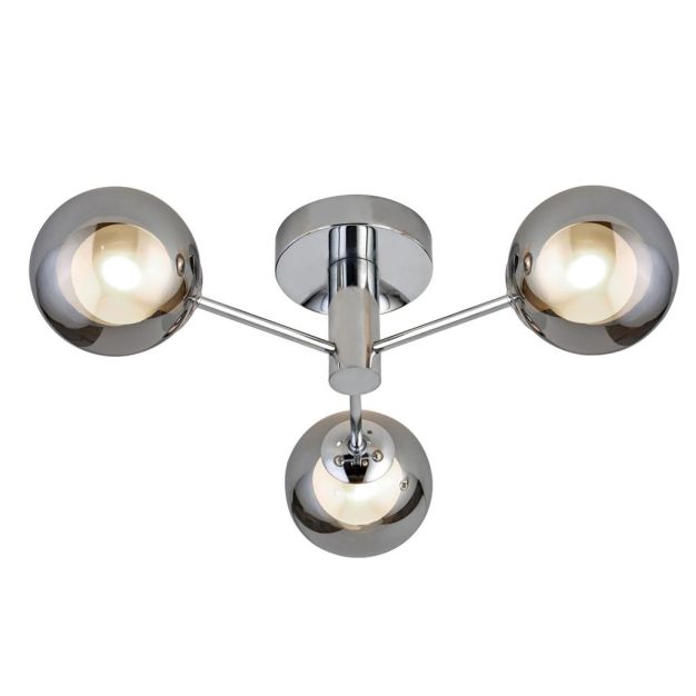 Searchlight Oscar - Deckenleuchte - Ø 40 x 14 cm - Chrom und Rauchglas