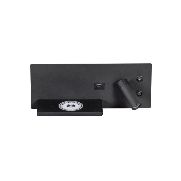 ETH Nighty Right - Wandleuchte mit Doppelschalter und USB und kabellosem Laden - 30 x 12 cm - 7W LED inkl. - schwarz