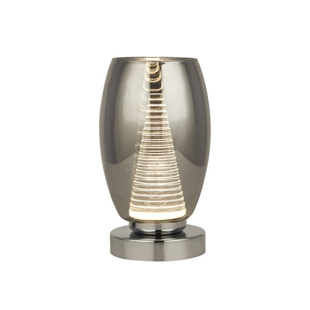 Searchlight Cyclone - Tischleuchte - Ø 11,5 x 20,5 cm - 6W LED inkl. - Chrom und Rauchglas