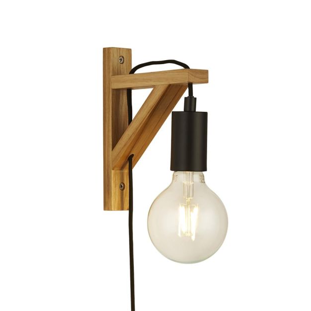 Searchlight Woody - Stecker-Wandleuchte - 4,3 x 20 cm - schwarz und braun