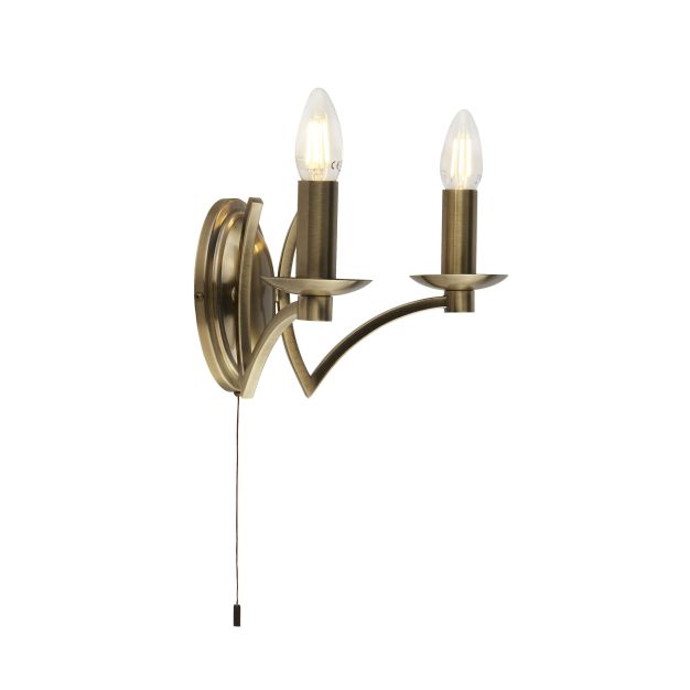 Searchlight Ascot - Wandleuchte mit Zugschalter - 32,5 x 17 cm - Messing antik