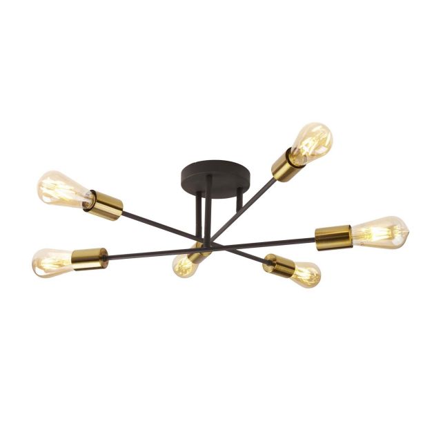 Searchlight Armstrong - Deckenleuchte - Ø 64 x 20 cm - satiniertes Messing und mattes Schwarz