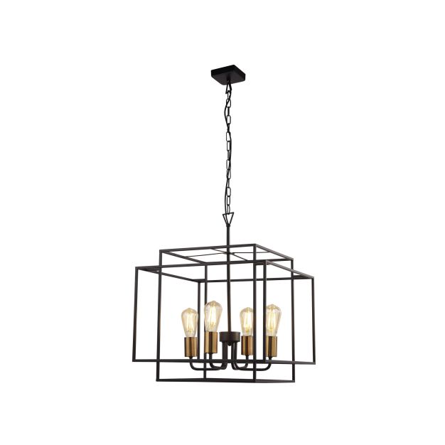 Searchlight Crate - Kronleuchter - 45 x 45 x 152 cm - mattschwarz und bronze