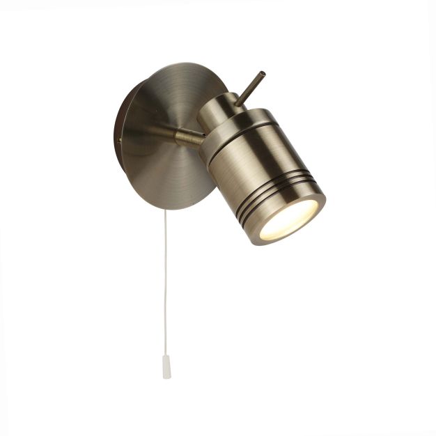 Searchlight Samson - Wandleuchte mit Zugschalter - IP44 - Messing antik