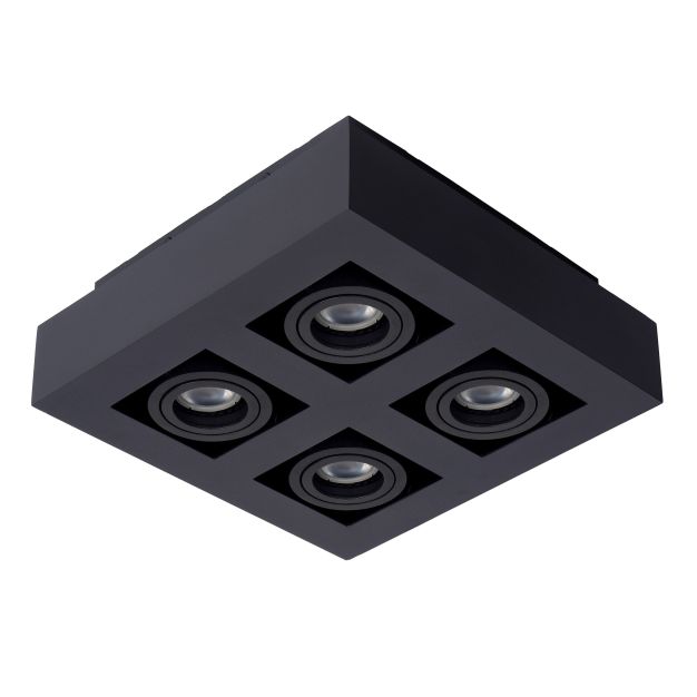Lucide Xirax - Aufbaustrahler 4L - 25 x 8 cm - 4 x 5W dimmbare LED inkl. - dimmbar auf warm - schwarz