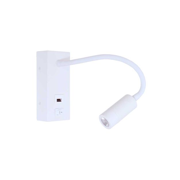 Artdelight Easy - Wandleuchte mit Schalter und USB-Anschluss - 6 x 32 x 14 cm - 3W LED inkl. - weiß