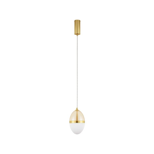 Nova Luce Egna - Hängelampe - Ø 15 x 120 cm - 20W LED inkl. - Opal, Cognacglas und gold