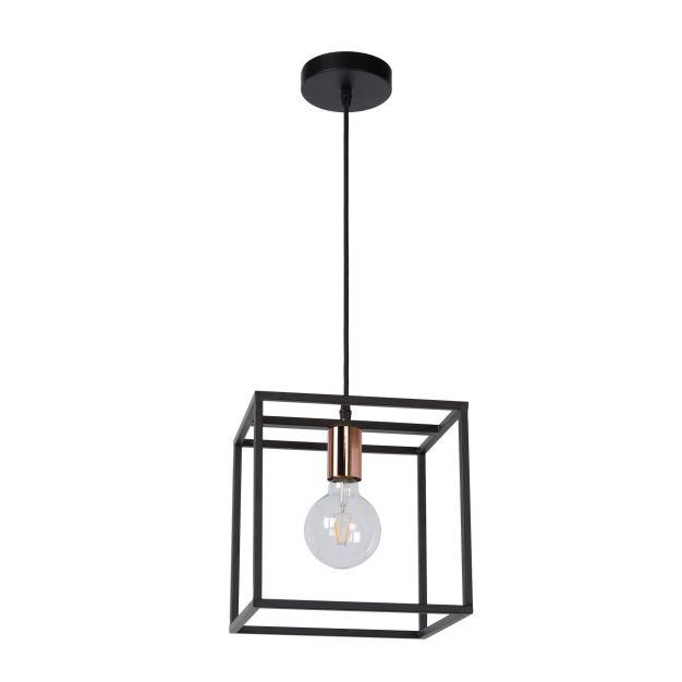 Lucide Arthur - Pendelleuchte - 25 x 25 x 155 cm - Schwarz & Kupfer