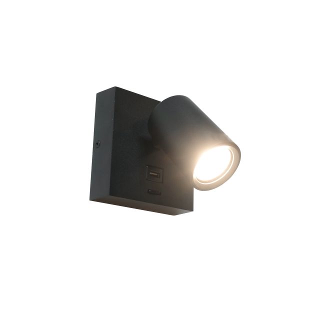 Artdelight Master - Wandleuchte mit Schalter und USB-Anschluss - 11,5 x 12,5 x 11,5 cm - 6W LED inkl. - schwarz