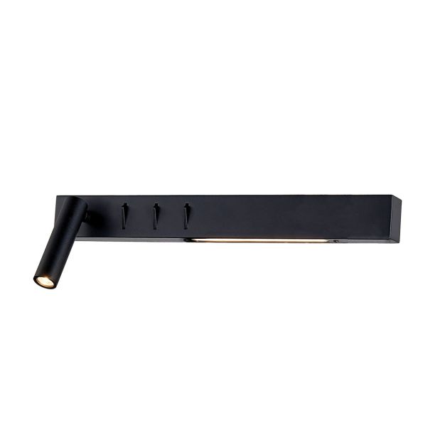VK Lighting Bar - Wandleuchte mit Leselicht links - 40 x 17 x 5 cm - 3W + 2x6W LED inkl. - schwarz