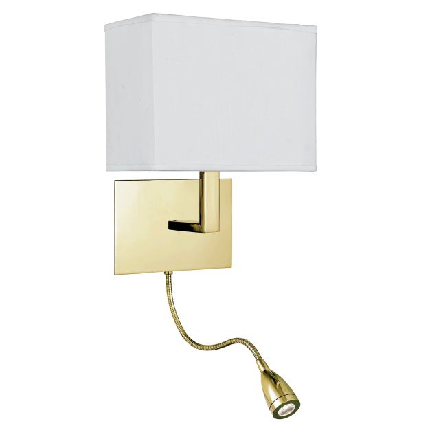 Searchlight Hotel - Wandleuchte mit Leselicht - 20 x 26 cm - E27 + 1,45W LED inkl. - Messing satiniert und weiß