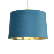 Trommel-Lampenschirm Searchlight – Ø 30 x 20 cm – petrolblau und gebürstetes Gold