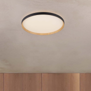 Nova Luce Vomos - Deckenleuchte - Ø 60 x 7 cm - 55W dimmbar LED inkl. - Sand schwarz und Holz