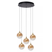 Lucide Gisela - Pendelleuchte - Ø 48 x 150 cm - 5 x 3,8W dimmbare LED inkl. - bernsteinfarben