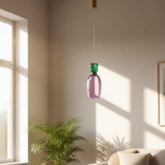 Nova Luce Pluma - Hängelampe - Ø 15 x 179 cm - 9W LED inkl. - Gold, glänzender Jaspis und violettes Glas