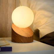 Lucide Len - Tischleuchte - 16 cm - Holz und Opal