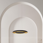 Nova Luce Epos - Hängelampe - Ø 60 x 145 cm - 38W dimmbar LED inkl. - Sand schwarz und gebürstetes gold
