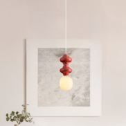 Nova Luce Clio - Hängelampe - Ø 18 x 215 cm - rot, weiß und Opalglas
