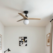 Faro Klim S - Deckenventilator mit Licht - Ø 92,5 cm - matt schwarz und Kiefer