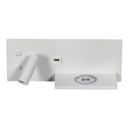ETH Nighty Left - wandleuchte mit doppel-schalter und USB und kabelloses laden - 30 x 3 x 12 cm - 7W LED inkl. - weiß