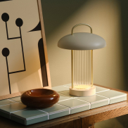Nordlux Mirano - tragbare Tischleuchte mit wiederaufladbarer Batterie - Ø 20 x 29 cm - 3 Stufen Moodmaker Funktion - 3W LED inkl. - beige