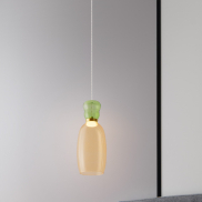 Nova Luce Pluma - Hängelampe - Ø 15 x 179 cm - 9W LED inkl. - Gold, glänzendes hellgrünes und gelbes Glas