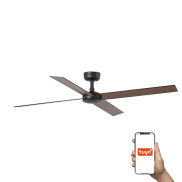 Faro Rudder L 4 Tuya Smart - deckenventilator - Ø 132 cm - matt schwarz und dunkles walnussholz