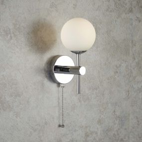 Searchlight Global - Wandleuchte mit Zugschalter - 10 x 21 cm - IP44 - weiß und chrom