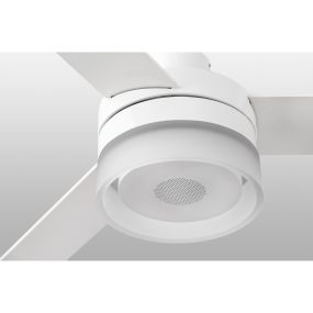 Faro Ice - Deckenventilator mit Licht und Lautsprecher und Fernbedienung - Ø 132 cm - 15W LED inkl. - weiß und hellbraun