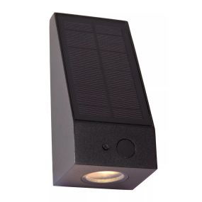 Lucide Irwin - Außenwandleuchte mit Solar-Tag/Nacht-Sensor - 8,1 x 8 x 18 cm - 2W dimmbare LED inkl. - IP54 - schwarz