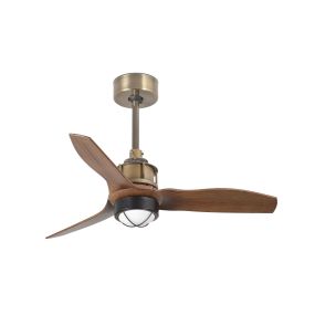 Faro Just Fan XS - Deckenventilator mit Licht und Fernbedienung - Ø 81 cm - 17W LED inkl. - Dunkelbraun und Messing antik