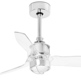 Faro Just Fan XS - Deckenventilator mit Licht und Fernbedienung - Ø 81 cm - 17W LED inkl. - Chrom und transparent
