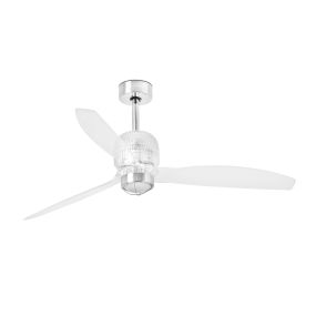 Faro Deco Fan - Deckenventilator mit Licht und Fernbedienung - Ø 128 cm - 17W LED inkl. - Chrom und transparent