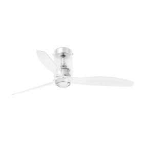 Faro Mini Tube - Deckenventilator mit Licht und Fernbedienung - Ø 128 cm - 17W LED inkl. - Chrom und transparent