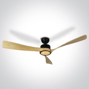 ONE Light Black Body - Deckenventilator mit Licht und Fernbedienung - Ø 132 x 35 cm - schwarz und hellbraun