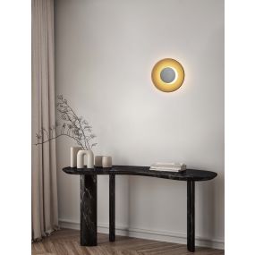 Nova Luce Esti - wandleuchte - Ø 32 x 7 cm - 17W LED inkl. - gebürstetes nickel und dunkelbraunes Glas