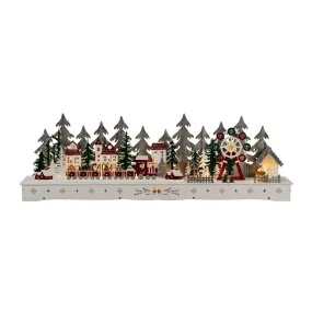 Konstsmide Weihnachtsbeleuchtung - hölzernes Weihnachtsdorf mit batteriebetriebenem Weihnachtsmann - 78 x 25 x 9 cm - weiß