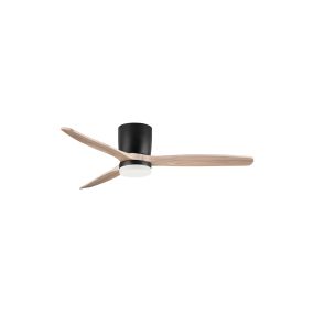 Nova Luce Aloa - Deckenventilator mit Licht und Fernbedienung - Ø 132 x 27,5 cm - 18W LED inkl. - Sand schwarz und Naturholz