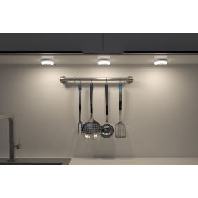 Calex Spot on Pucklights - 3er-Set batteriebetriebener Pucklights inklusive Fernbedienung - Ø 7,8 x 3,8 cm - weiß