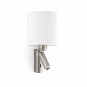 Faro Rob - Wandleuchte mit Schalter - 15 x 15,5 x 29,5 cm - 3W LED inkl. - Nickel satiniert