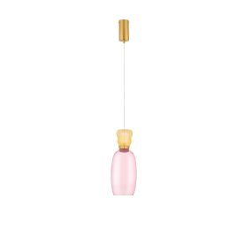 Nova Luce Pluma - Hängelampe - Ø 15 x 179 cm - 9W LED inkl. - gold, gelb und rosa glänzendes Glas