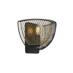 Searchlight Honeycomb - Wandleuchte mit Zugschalter - 25 x 15 x 17 cm - mattschwarz und gold