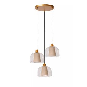Lucide Gunhild 3L - Hängeleuchte - Ø 46,5 x 186,6 cm - beige/gold/transparent