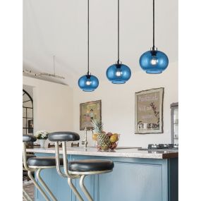Nova Luce Jade - Hängeleuchte - Ø 30 x 120 cm - blaues Glas