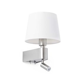 Faro Room - Wandleuchte mit Schalter - 20 x 22,5 x 29 cm - 3W LED inkl. - Weiß und Nickel satiniert