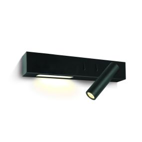 ONE Light Reading Spot - Wandspot rechts mit Schalter - 30 x 3,5 x 5 cm - 3W + 6W LED inkl. - schwarz