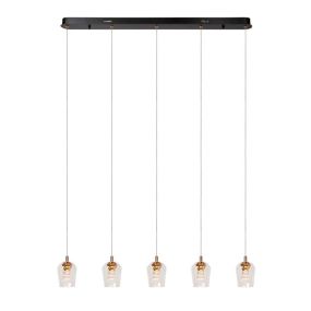 Lucide Berliane - Hängeleuchte - 93 x 11 x 164,5 cm - 5 x 4W dimmbare LED inkl. - transparent und gold