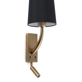 Faro Rem - Wandleuchte mit Schalter - 16,5 x 21 x 61 cm - 4W LED inkl. - schwarz und altgold