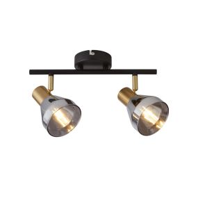 Searchlight Westminster - Aufbaustrahler 2L - 39 x 17 x 20 cm - schwarz, Messing satiniert und Rauchglas